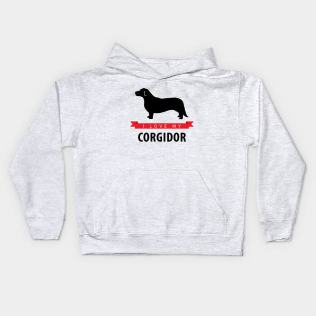 I Love My Corgidor Kids Hoodie by millersye